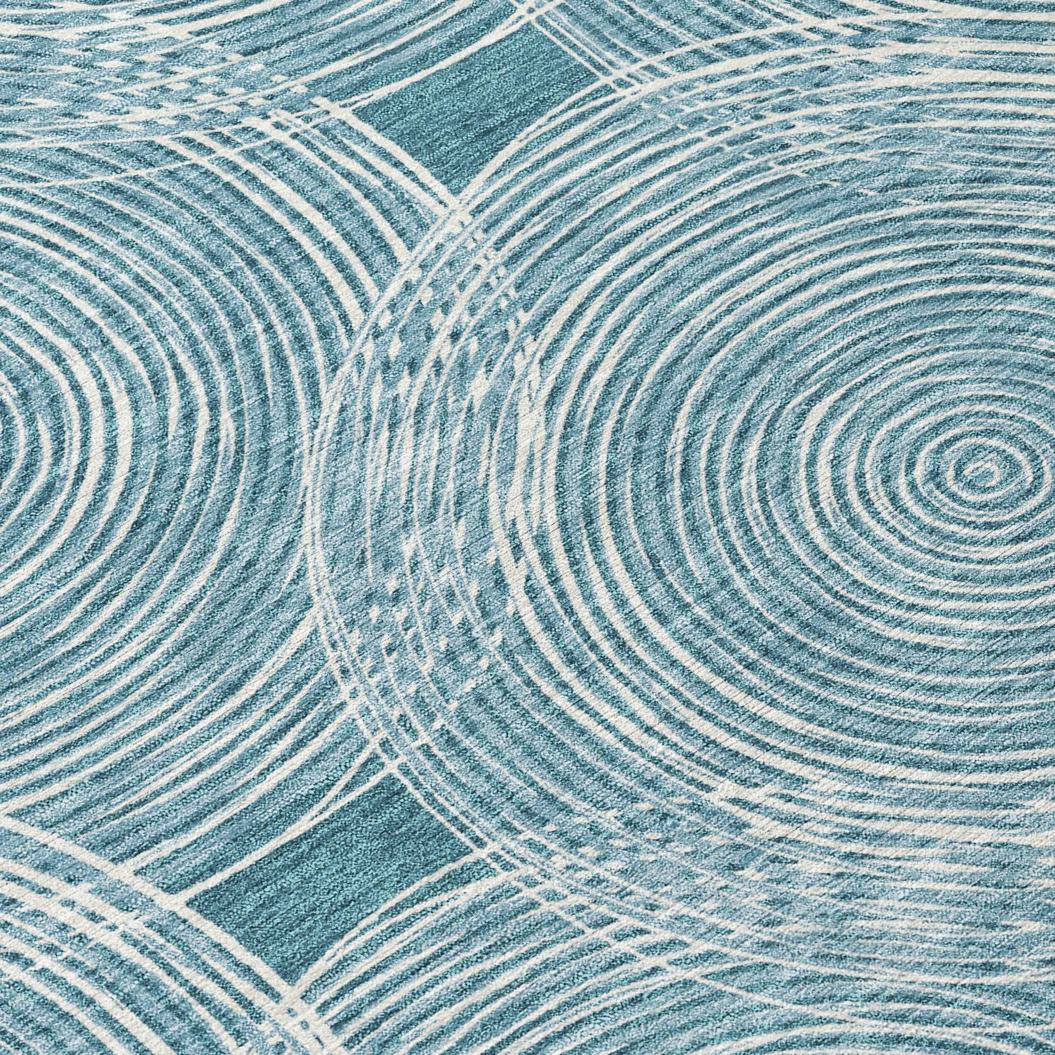 3' X 5' Teal Blue And Ivory Geometric Washable Indoor Outdoor Area Rug Homeroots Outdoor