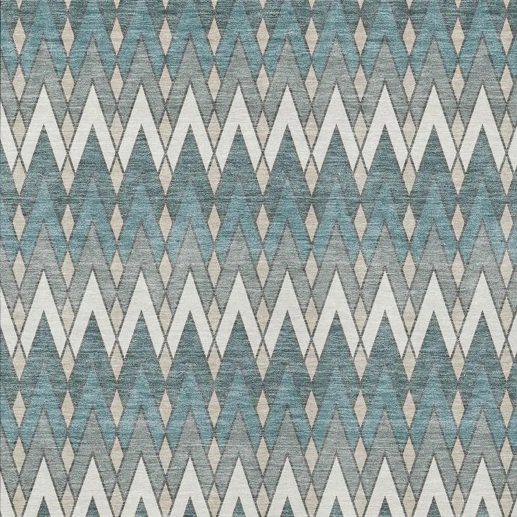 3' X 5' Teal Blue And Ivory Geometric Washable Indoor Outdoor Area Rug Homeroots Outdoor