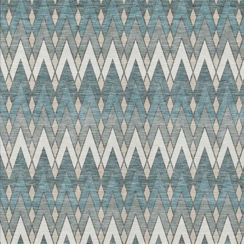3' X 5' Teal Blue And Ivory Geometric Washable Indoor Outdoor Area Rug Homeroots Outdoor