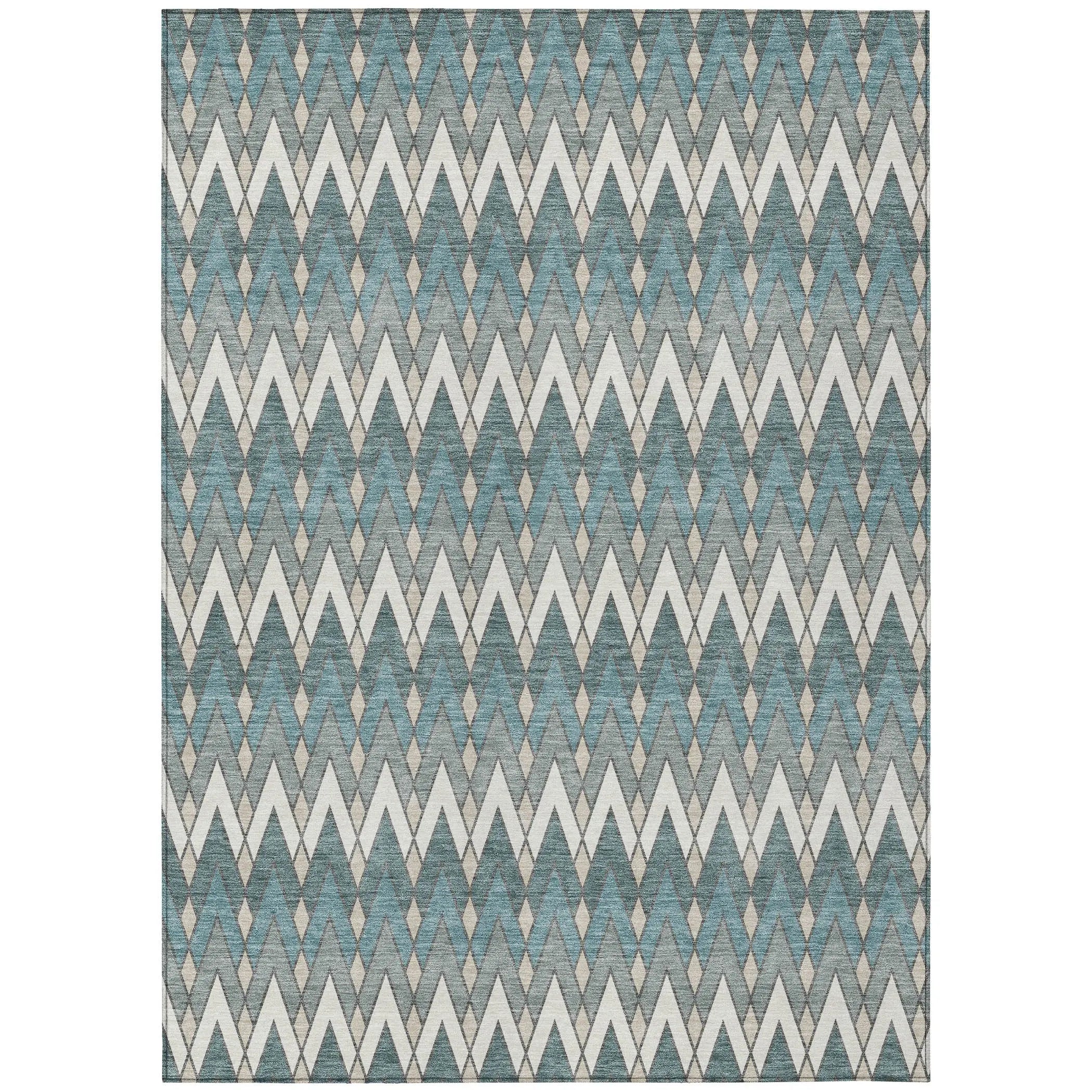 3' X 5' Teal Blue And Ivory Geometric Washable Indoor Outdoor Area Rug Homeroots Outdoor