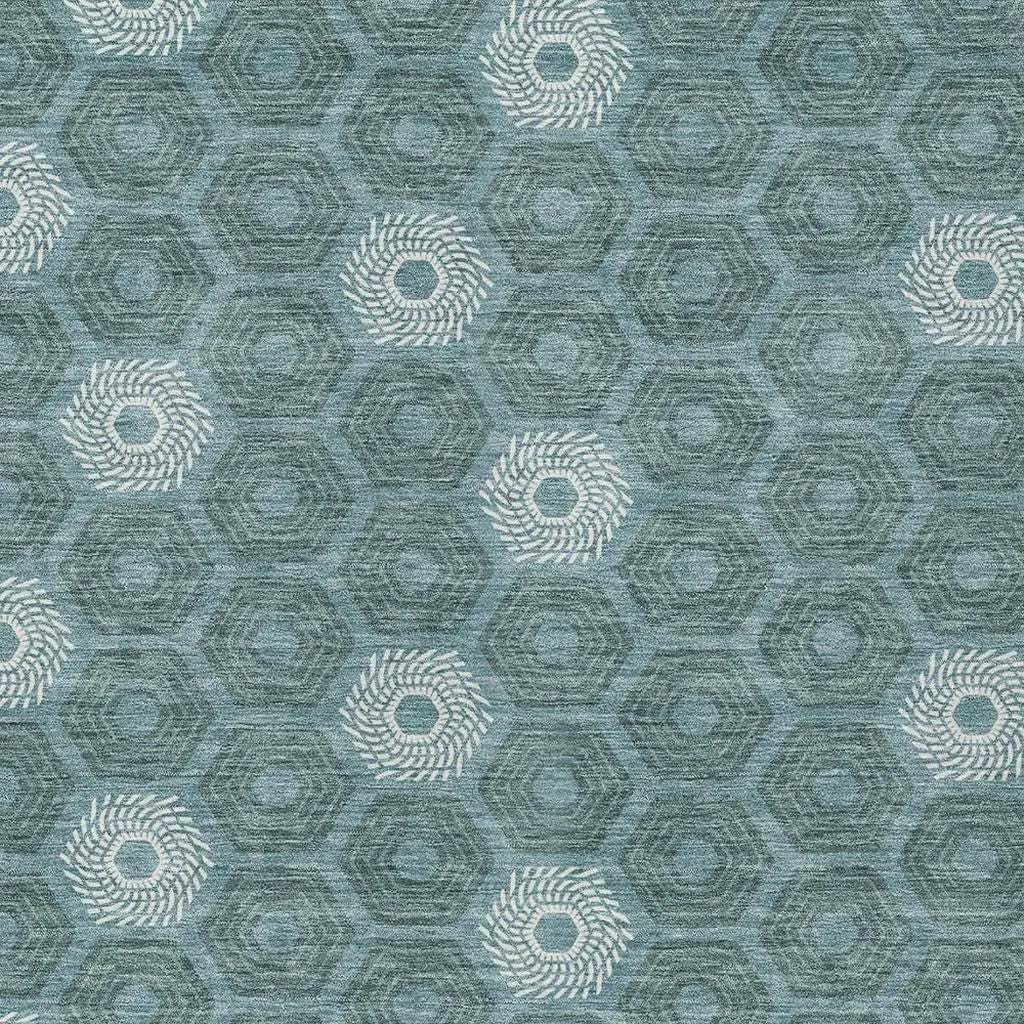 3' X 5' Teal Blue And Ivory Geometric Washable Indoor Outdoor Area Rug Homeroots Outdoor