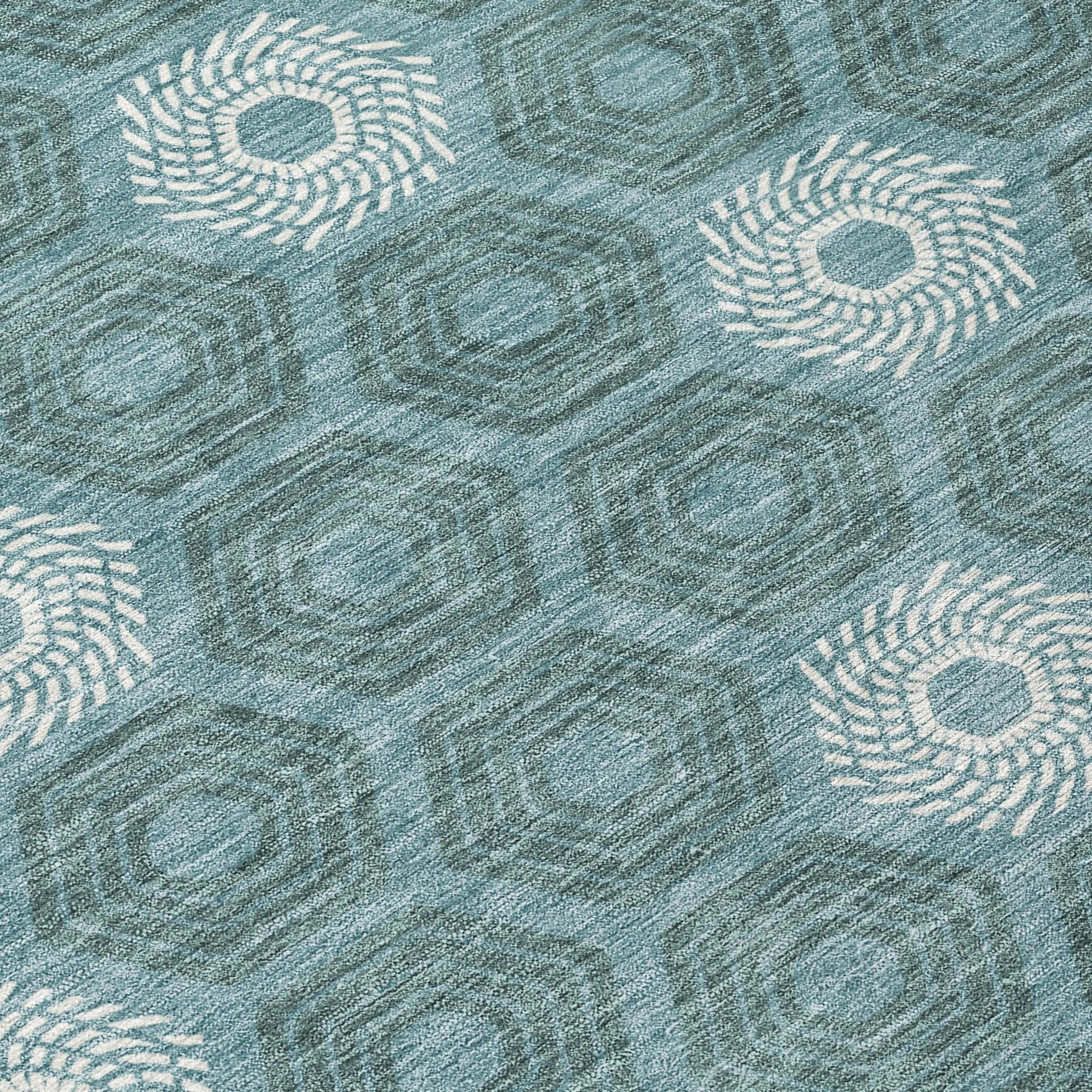 3' X 5' Teal Blue And Ivory Geometric Washable Indoor Outdoor Area Rug Homeroots Outdoor