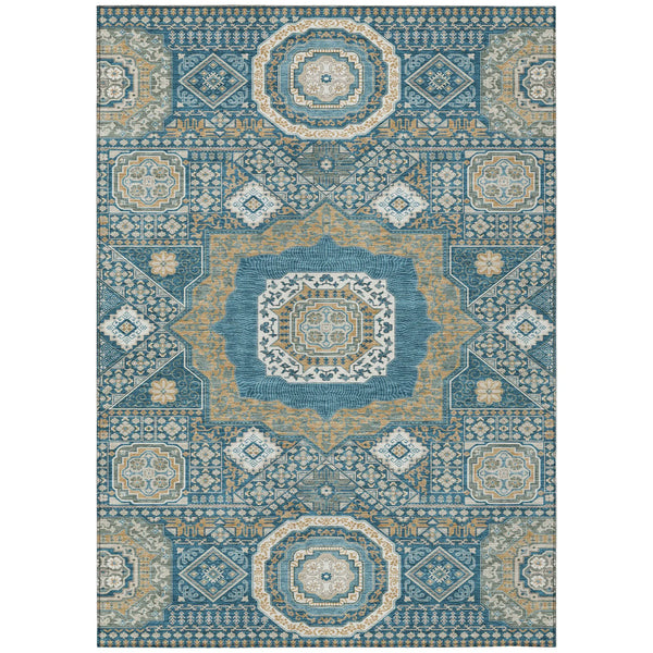 3' X 5' Teal Blue And Ivory Oriental Washable Indoor Outdoor Area Rug Homeroots Outdoor