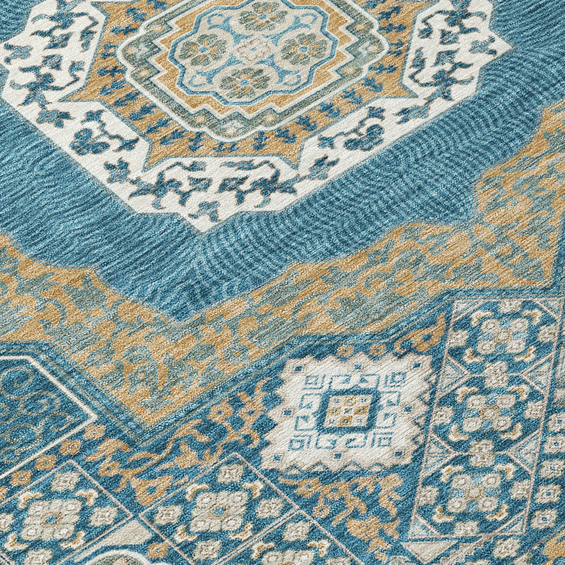 3' X 5' Teal Blue And Ivory Oriental Washable Indoor Outdoor Area Rug Homeroots Outdoor