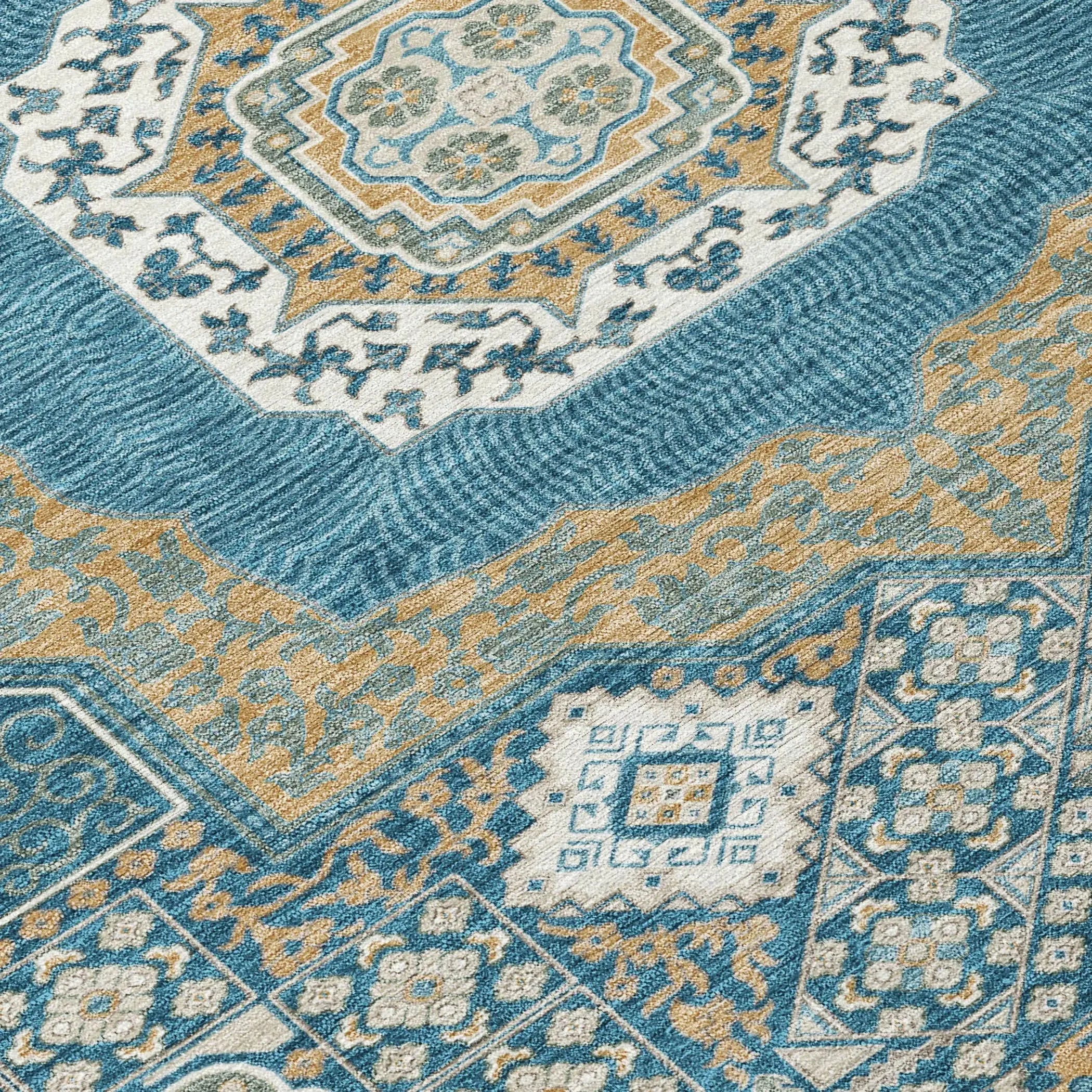 3' X 5' Teal Blue And Ivory Oriental Washable Indoor Outdoor Area Rug Homeroots Outdoor