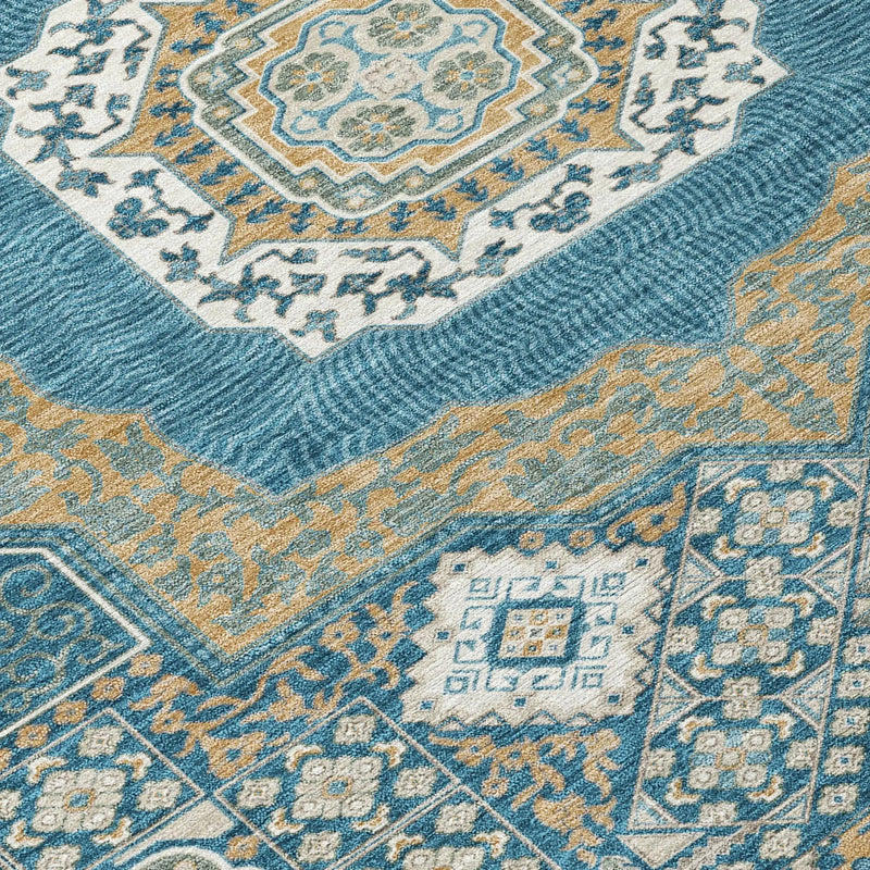 3' X 5' Teal Blue And Ivory Oriental Washable Indoor Outdoor Area Rug Homeroots Outdoor