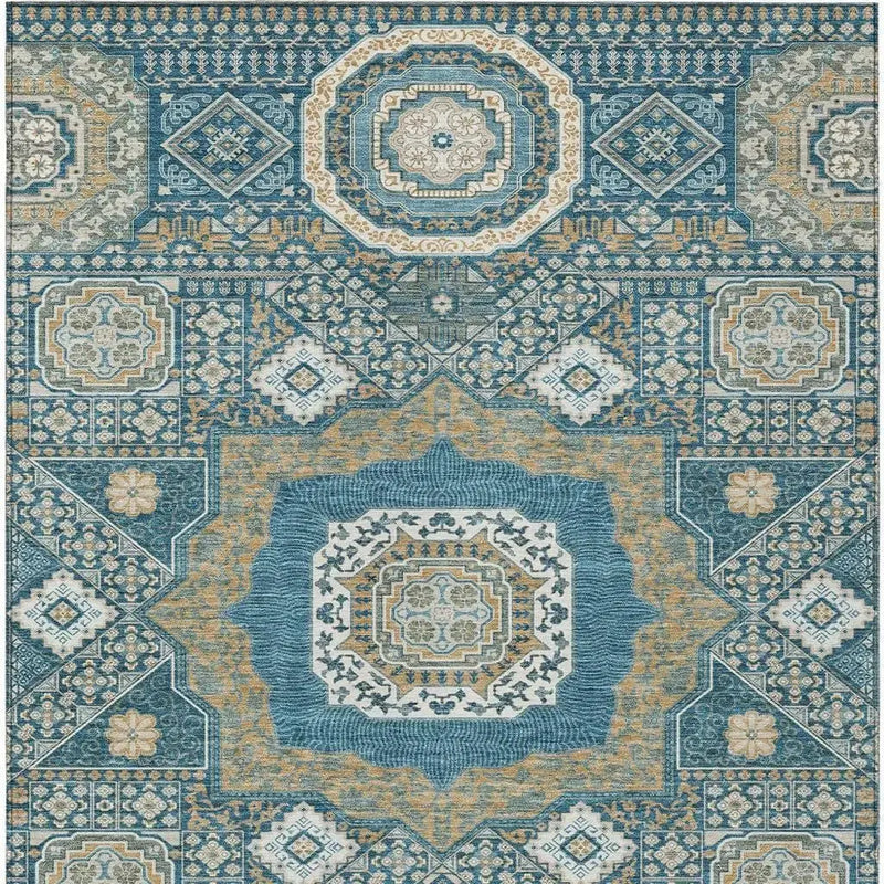 3' X 5' Teal Blue And Ivory Oriental Washable Indoor Outdoor Area Rug Homeroots Outdoor