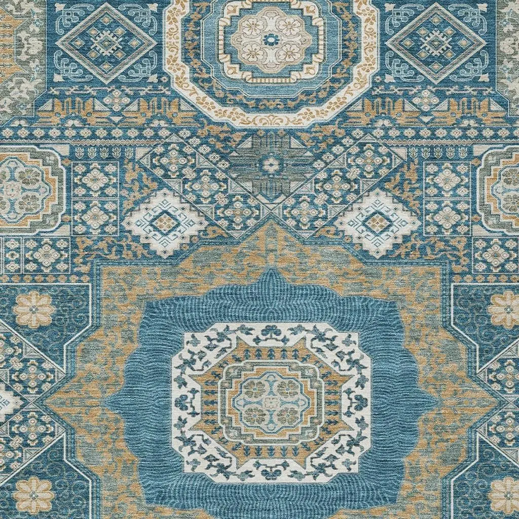 3' X 5' Teal Blue And Ivory Oriental Washable Indoor Outdoor Area Rug Homeroots Outdoor