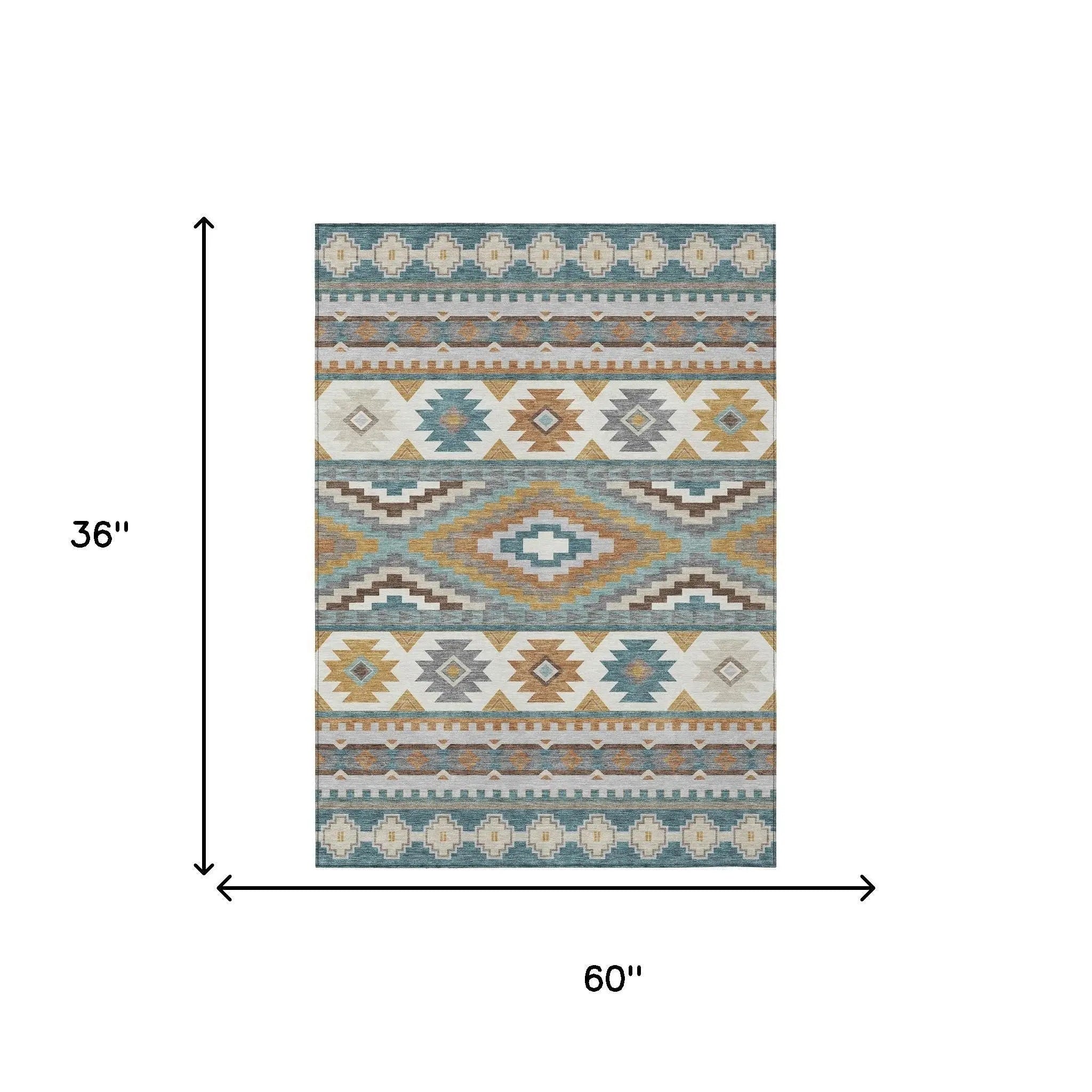 3' X 5' Teal Blue And Ivory Southwestern Washable Indoor Outdoor Area Rug Homeroots Outdoor