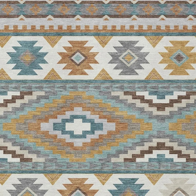 3' X 5' Teal Blue And Ivory Southwestern Washable Indoor Outdoor Area Rug Homeroots Outdoor