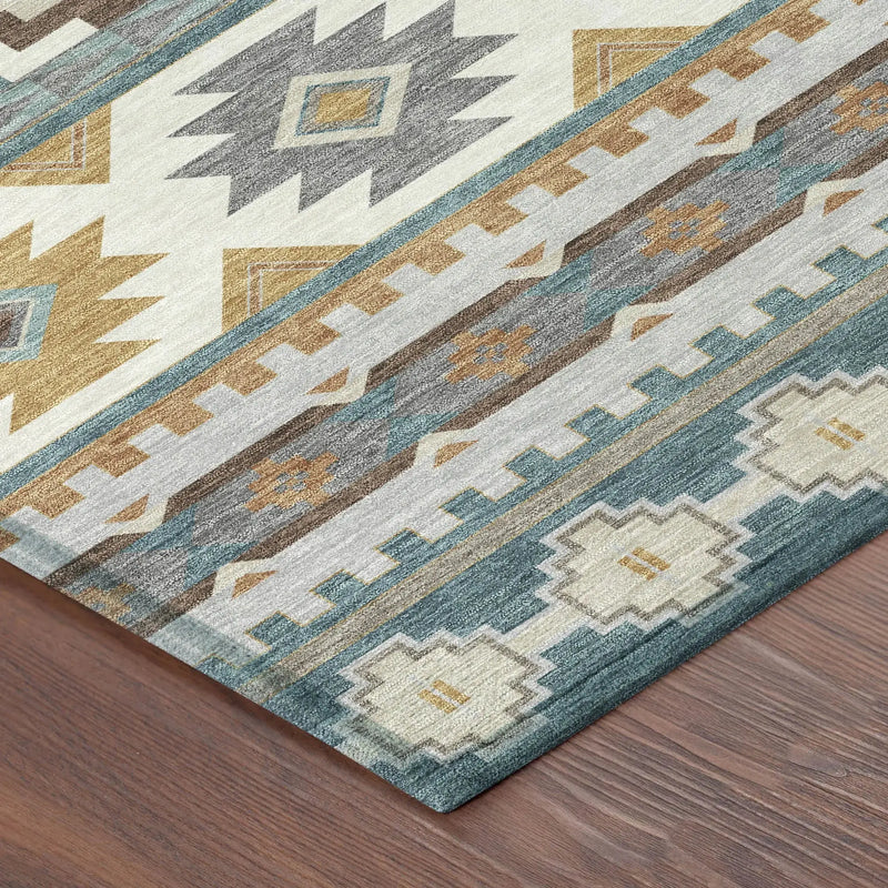 3' X 5' Teal Blue And Ivory Southwestern Washable Indoor Outdoor Area Rug Homeroots Outdoor