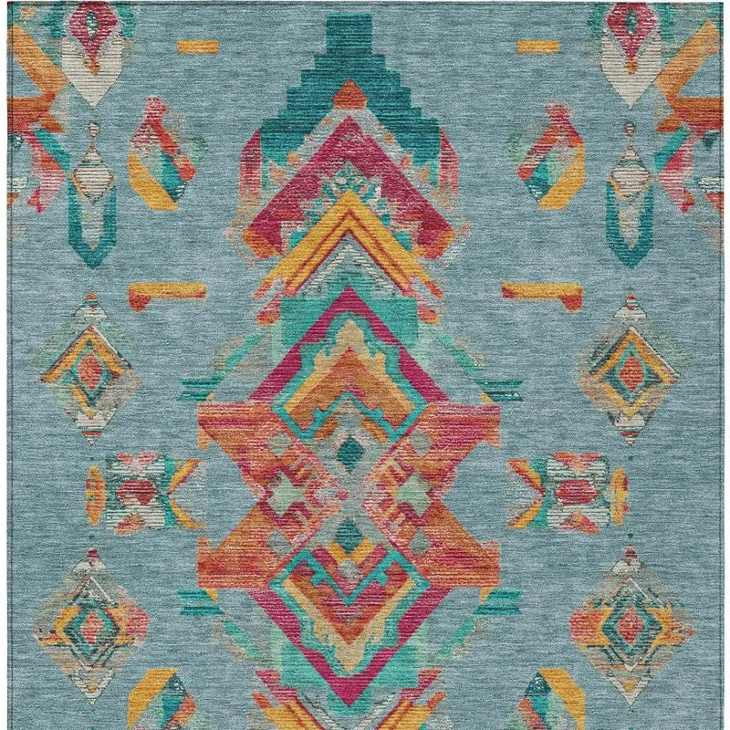 3' X 5' Teal Blue And Ivory Tribal Washable Indoor Outdoor Area Rug Homeroots Outdoor