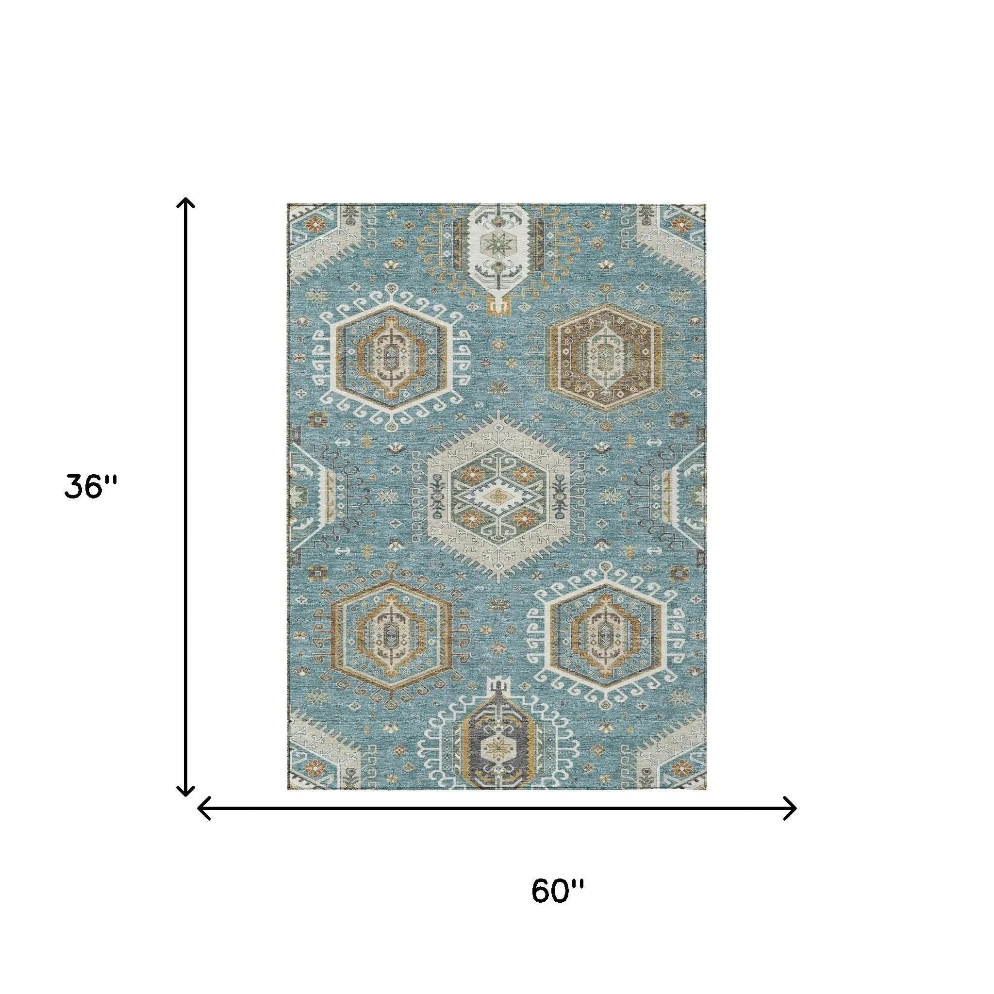 3' X 5' Teal Blue And Ivory Tribal Washable Indoor Outdoor Area Rug Homeroots Outdoor