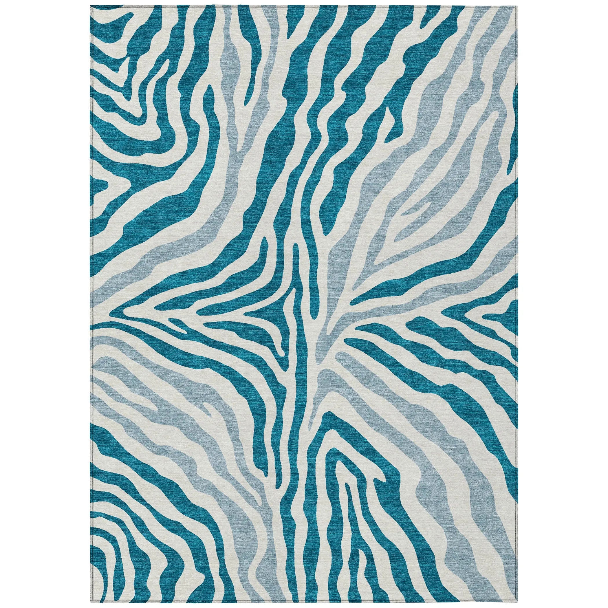 3' X 5' Teal Blue And Ivory Zebra Print Washable Indoor Outdoor Area Rug Homeroots Outdoor