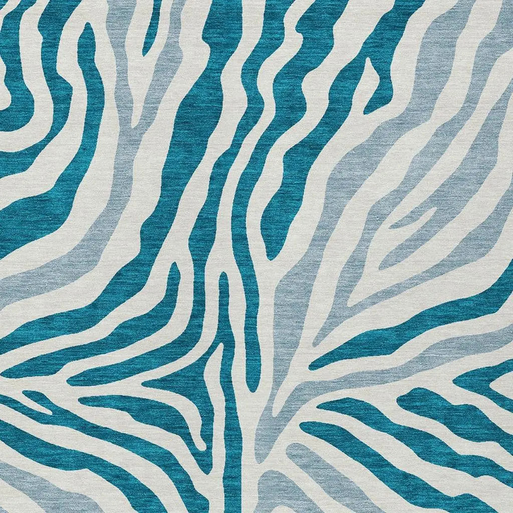 3' X 5' Teal Blue And Ivory Zebra Print Washable Indoor Outdoor Area Rug Homeroots Outdoor