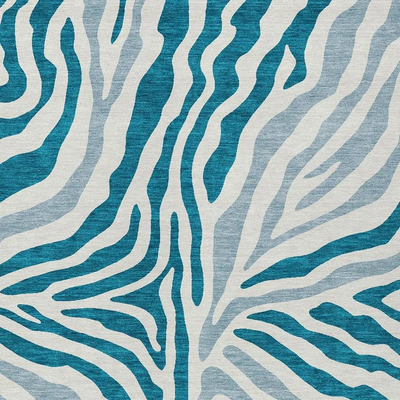 3' X 5' Teal Blue And Ivory Zebra Print Washable Indoor Outdoor Area Rug Homeroots Outdoor