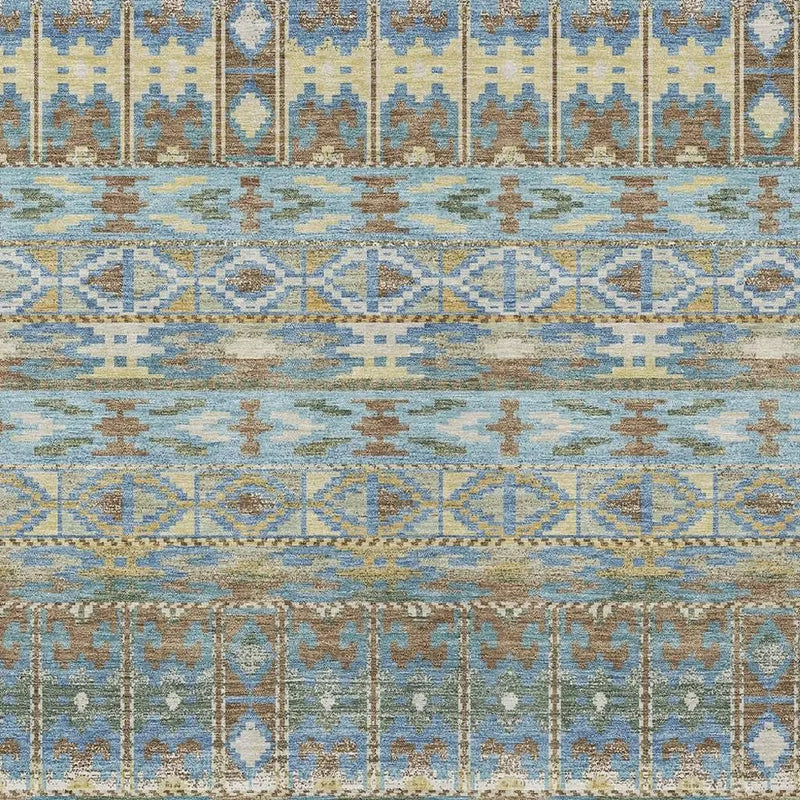 3' X 5' Teal Blue And Khaki Geometric Washable Indoor Outdoor Area Rug Homeroots Outdoor