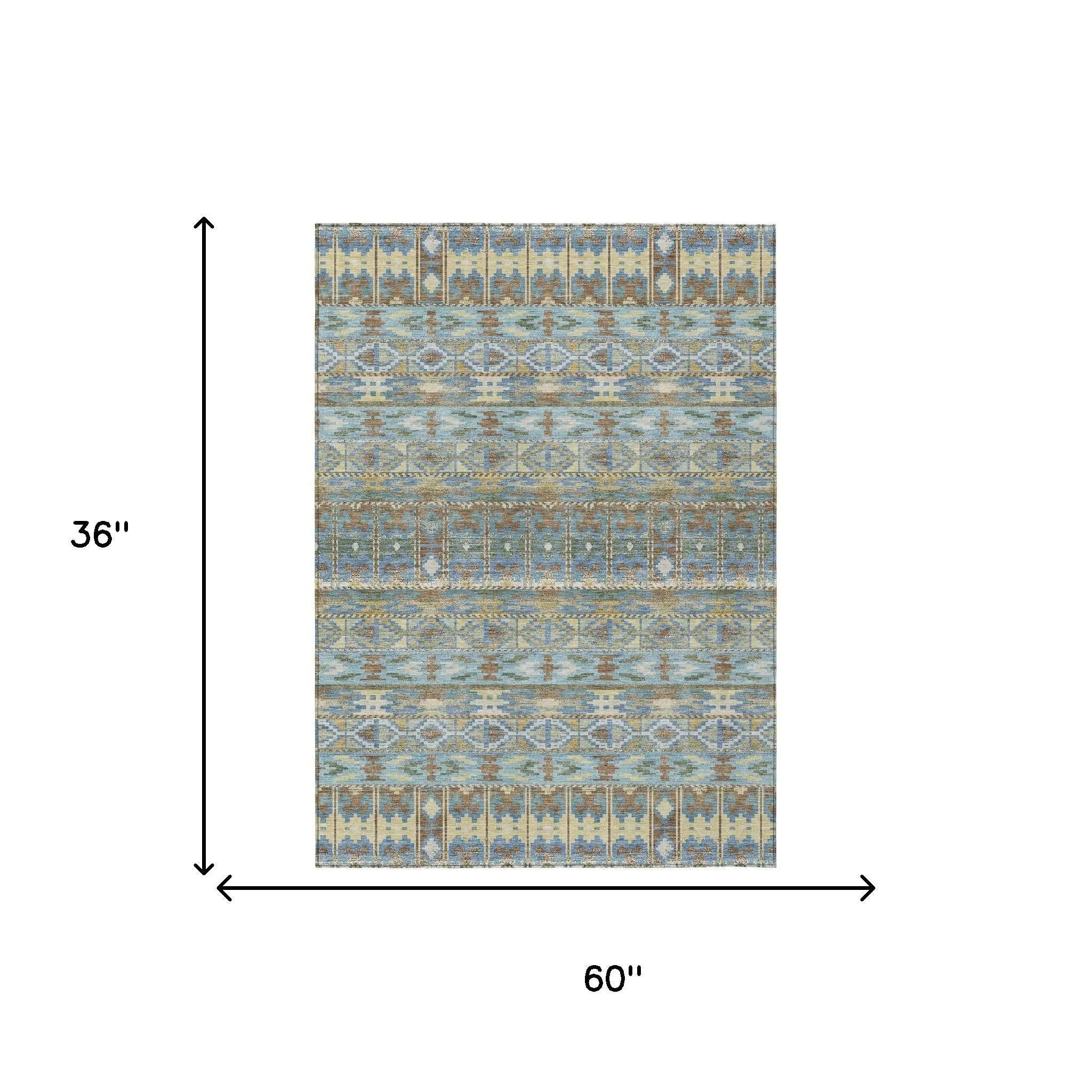3' X 5' Teal Blue And Khaki Geometric Washable Indoor Outdoor Area Rug Homeroots Outdoor
