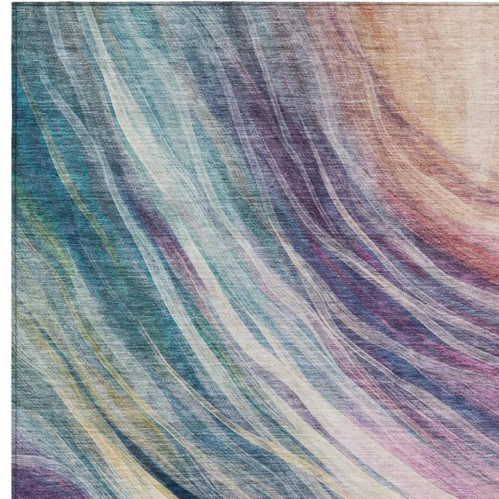 3' X 5' Teal Blue And Lavender Abstract Washable Indoor Outdoor Area Rug Homeroots Outdoor