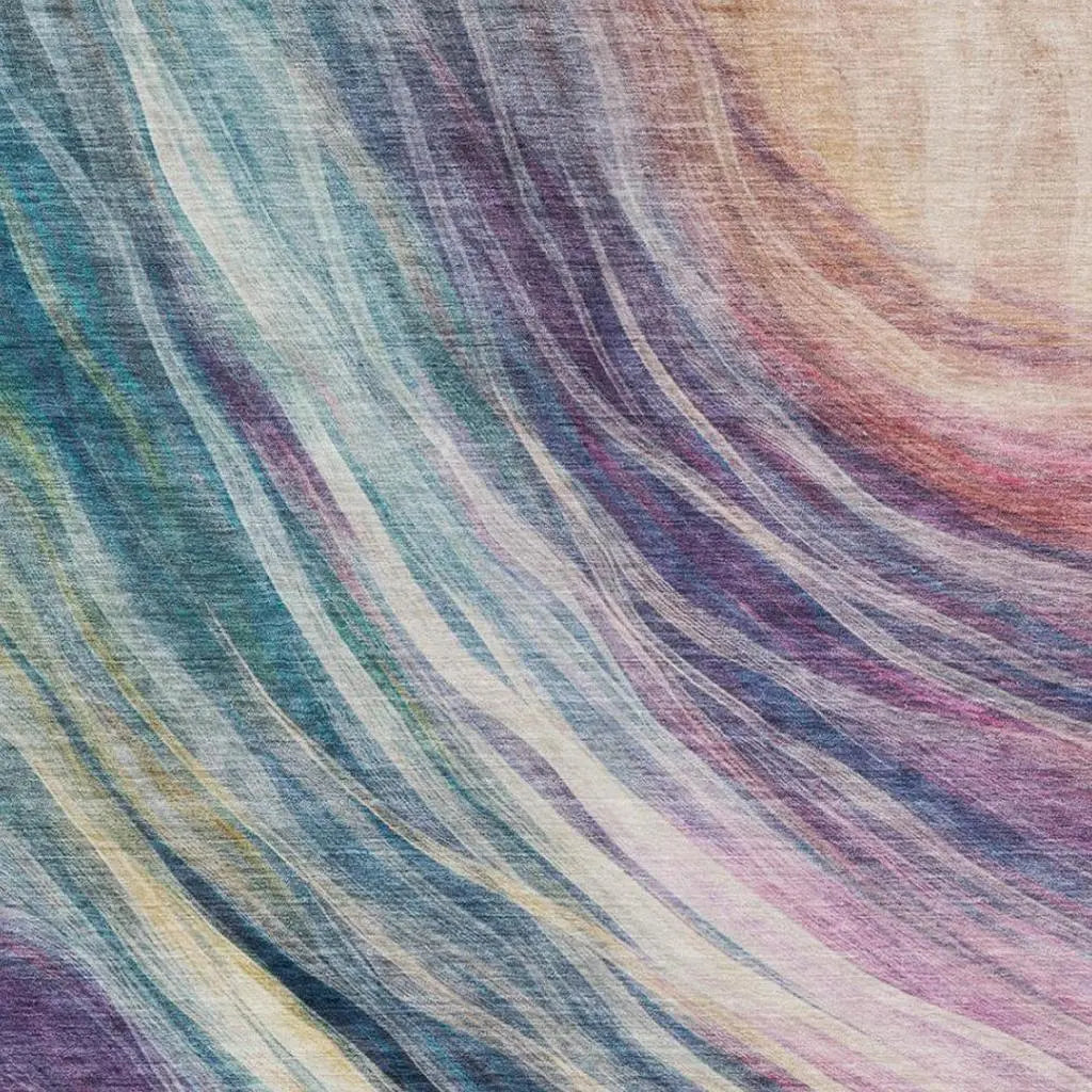 3' X 5' Teal Blue And Lavender Abstract Washable Indoor Outdoor Area Rug Homeroots Outdoor