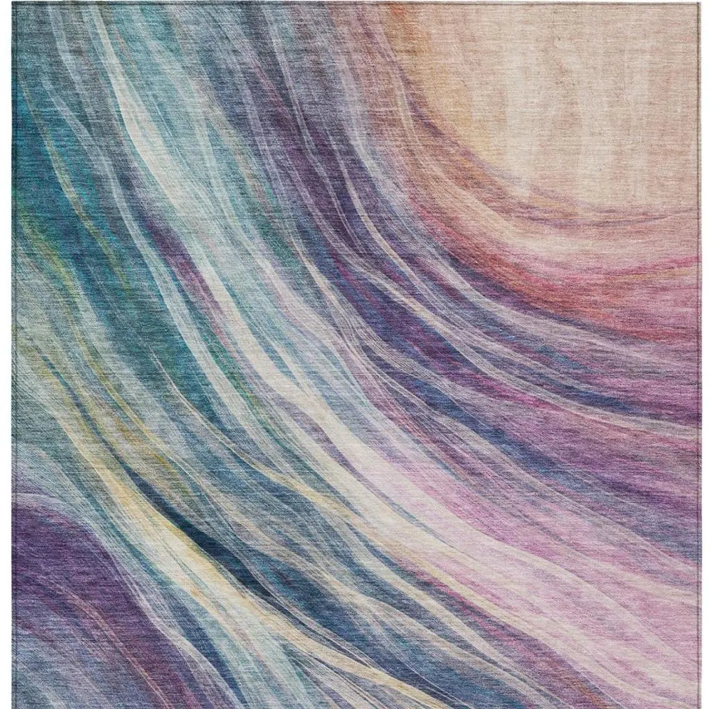 3' X 5' Teal Blue And Lavender Abstract Washable Indoor Outdoor Area Rug Homeroots Outdoor