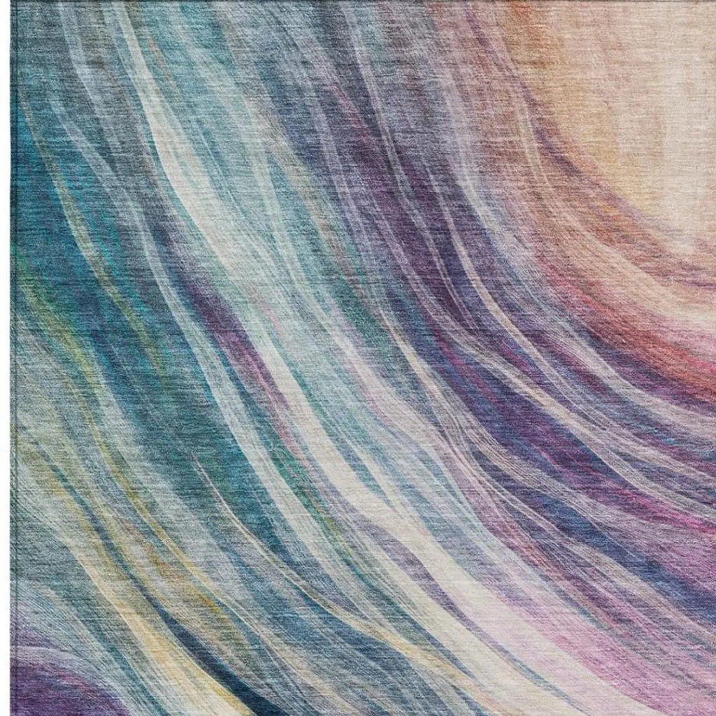 3' X 5' Teal Blue And Lavender Abstract Washable Indoor Outdoor Area Rug Homeroots Outdoor
