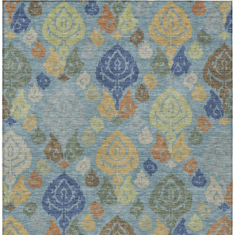 3' X 5' Teal Blue And Navy Blue Damask Washable Indoor Outdoor Area Rug Homeroots Outdoor
