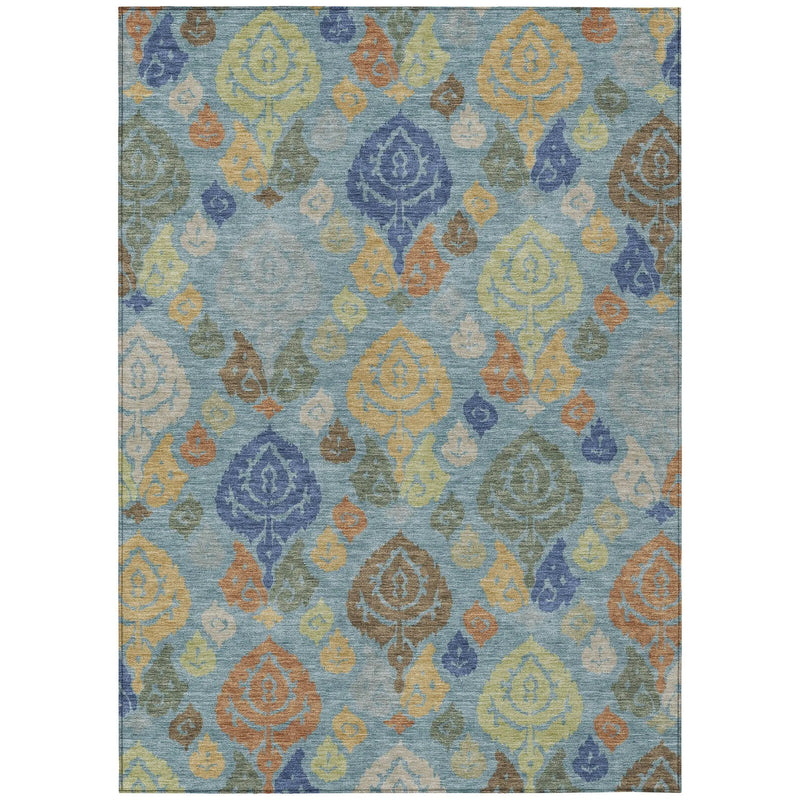 3' X 5' Teal Blue And Navy Blue Damask Washable Indoor Outdoor Area Rug Homeroots Outdoor
