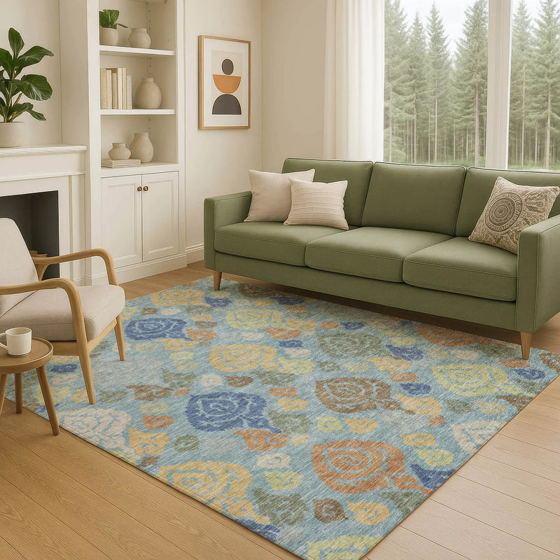 3' X 5' Teal Blue And Navy Blue Damask Washable Indoor Outdoor Area Rug Homeroots Outdoor