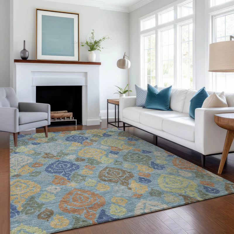 3' X 5' Teal Blue And Navy Blue Damask Washable Indoor Outdoor Area Rug Homeroots Outdoor