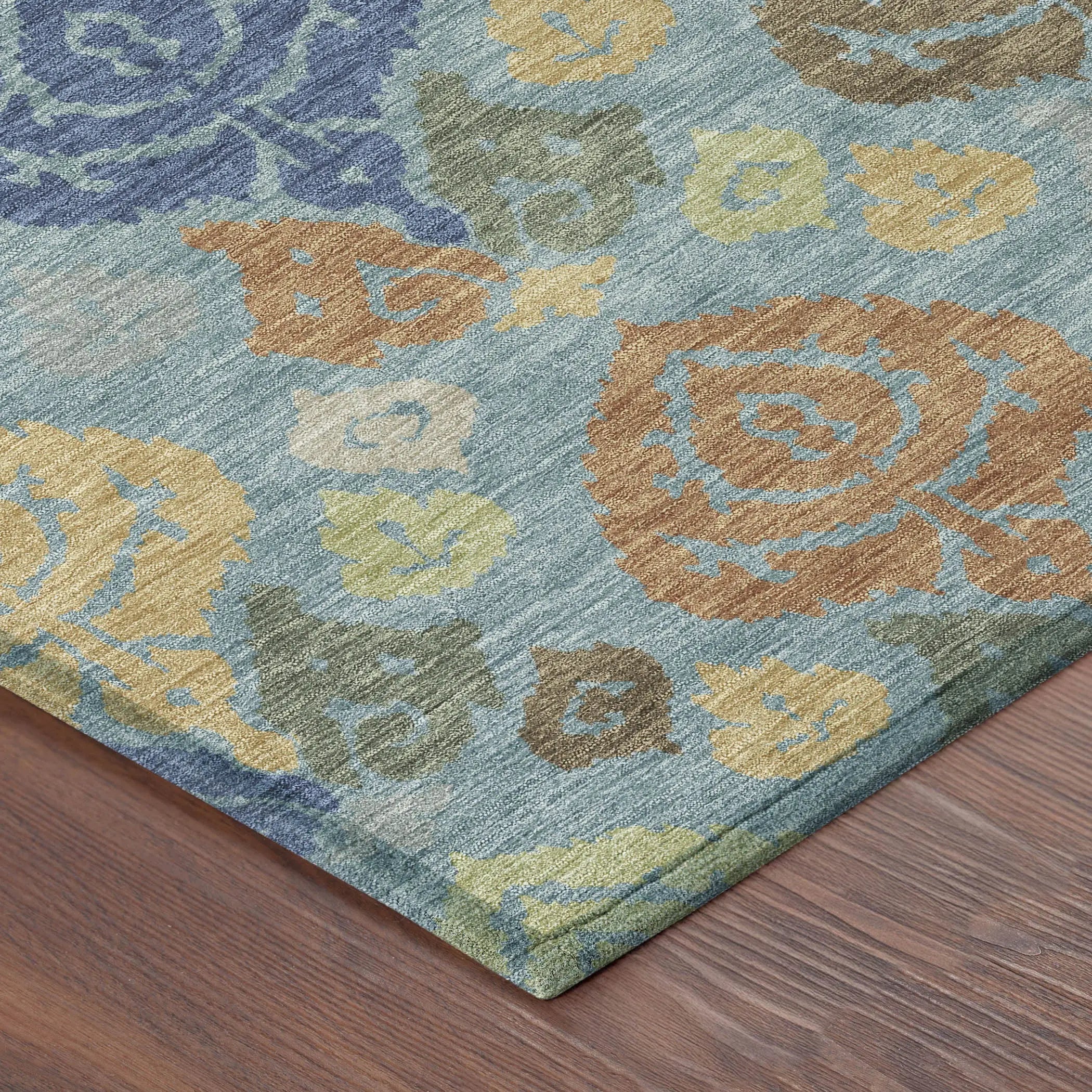 3' X 5' Teal Blue And Navy Blue Damask Washable Indoor Outdoor Area Rug Homeroots Outdoor