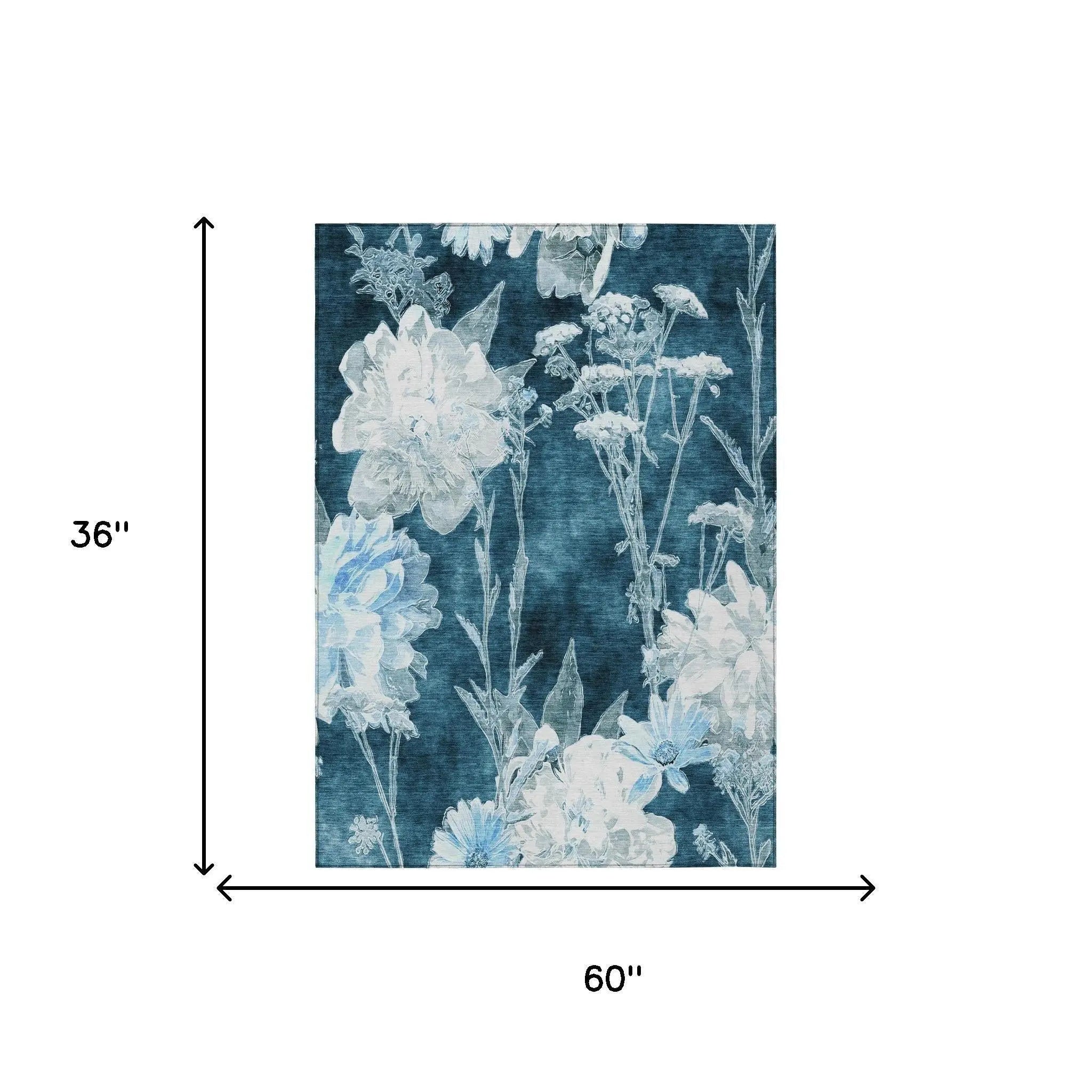 3' X 5' Teal Blue And Navy Blue Floral Washable Indoor Outdoor Area Rug Homeroots Outdoor