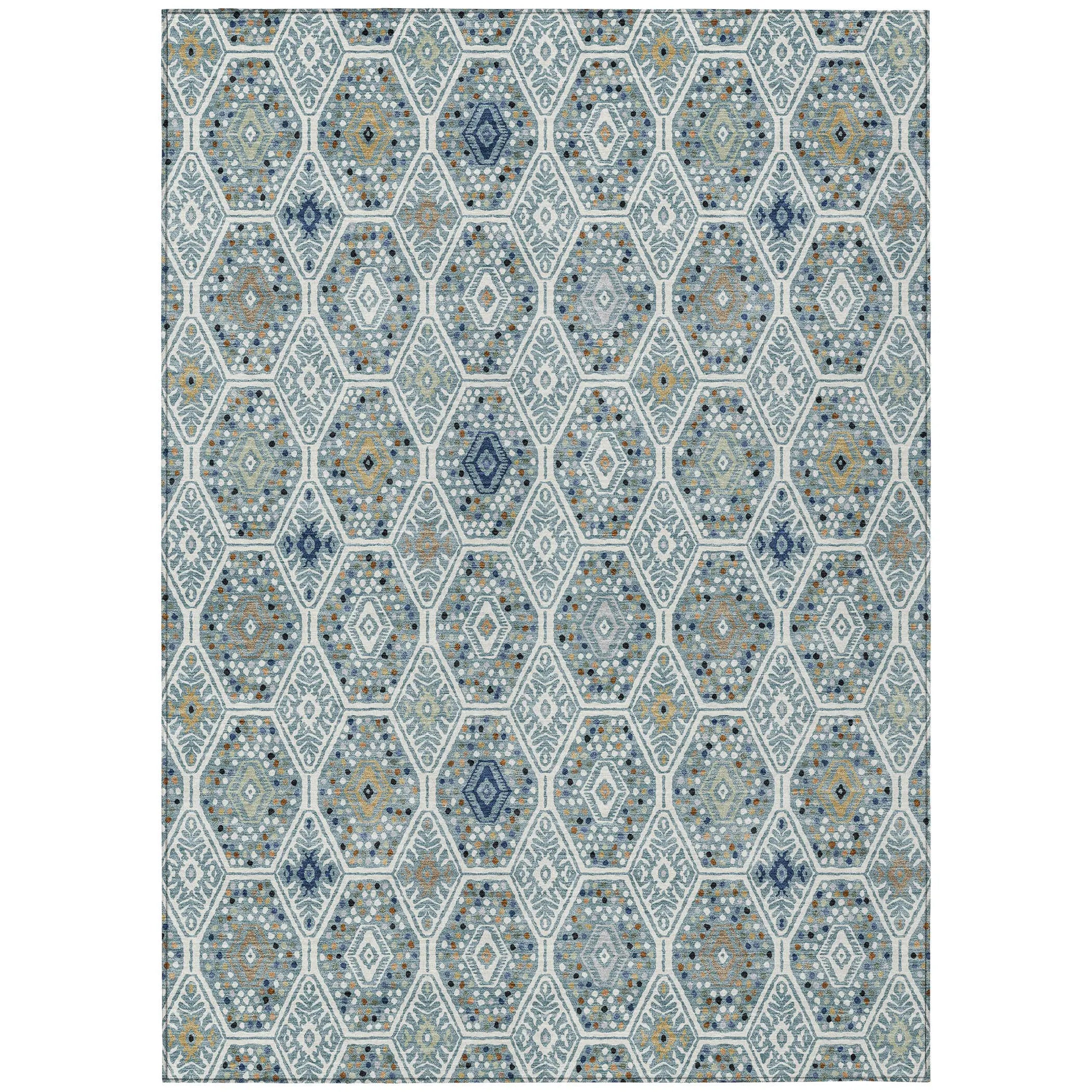 3' X 5' Teal Blue And Navy Blue Geometric Washable Indoor Outdoor Area Rug Homeroots Outdoor