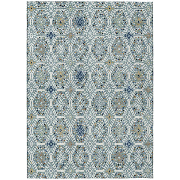 3' X 5' Teal Blue And Navy Blue Geometric Washable Indoor Outdoor Area Rug Homeroots Outdoor