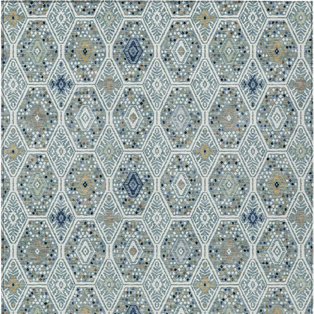 3' X 5' Teal Blue And Navy Blue Geometric Washable Indoor Outdoor Area Rug Homeroots Outdoor