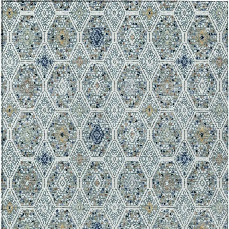 3' X 5' Teal Blue And Navy Blue Geometric Washable Indoor Outdoor Area Rug Homeroots Outdoor