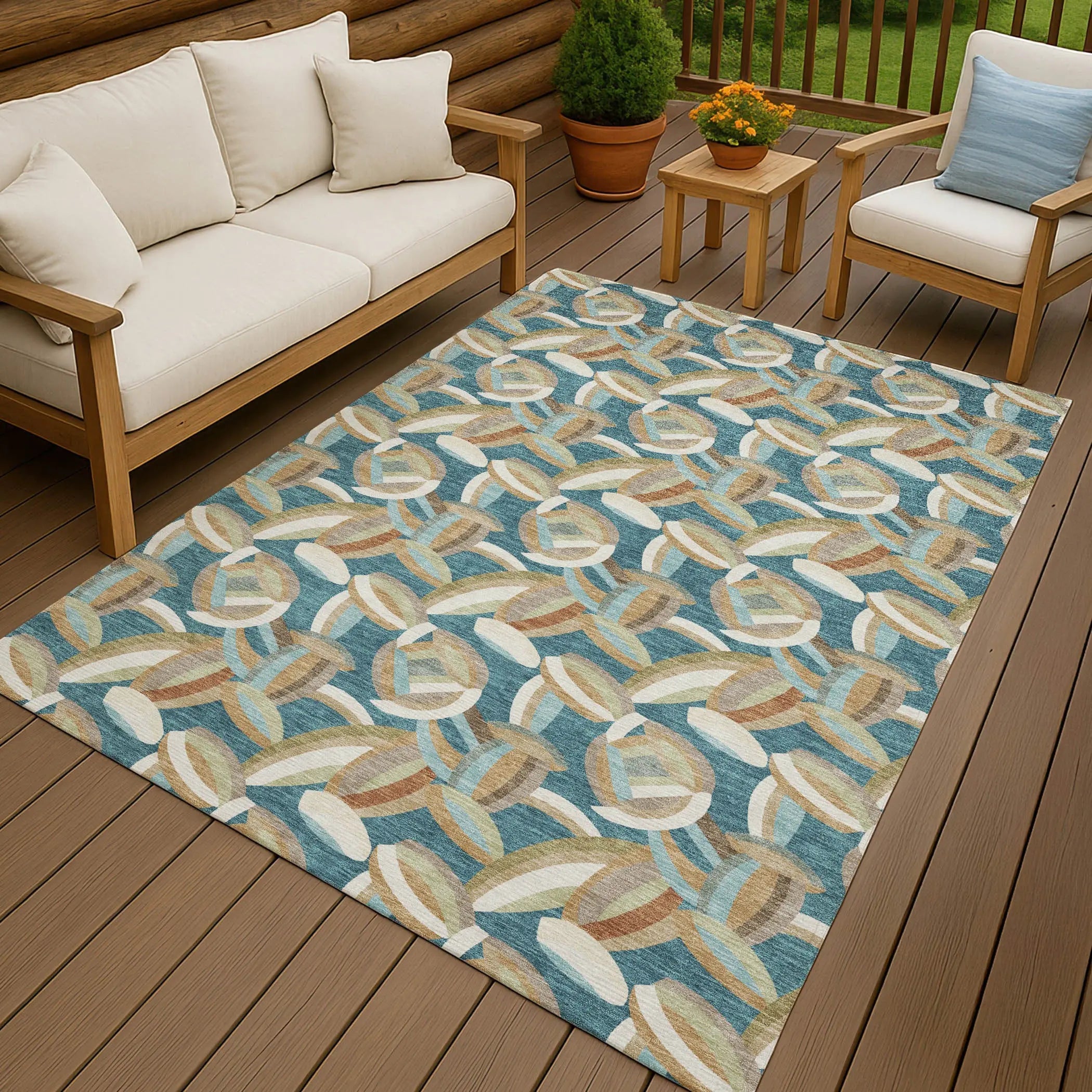 3' X 5' Teal Blue And Orange Abstract Washable Indoor Outdoor Area Rug Homeroots Outdoor