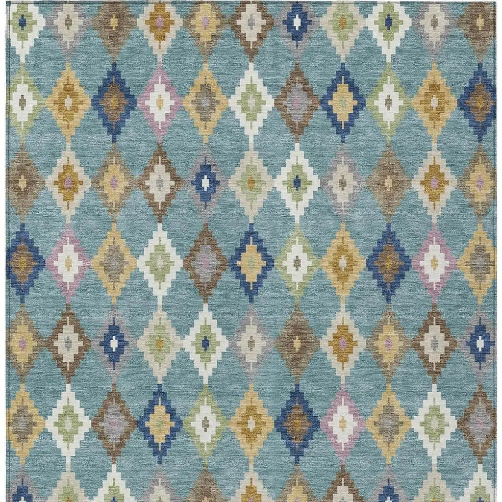 3' X 5' Teal Blue And Orange Aztec Washable Indoor Outdoor Area Rug Homeroots Outdoor