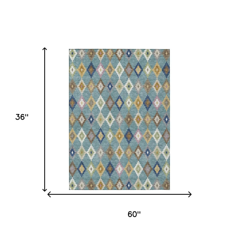 3' X 5' Teal Blue And Orange Aztec Washable Indoor Outdoor Area Rug Homeroots Outdoor