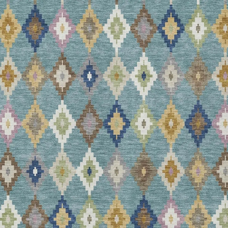 3' X 5' Teal Blue And Orange Aztec Washable Indoor Outdoor Area Rug Homeroots Outdoor