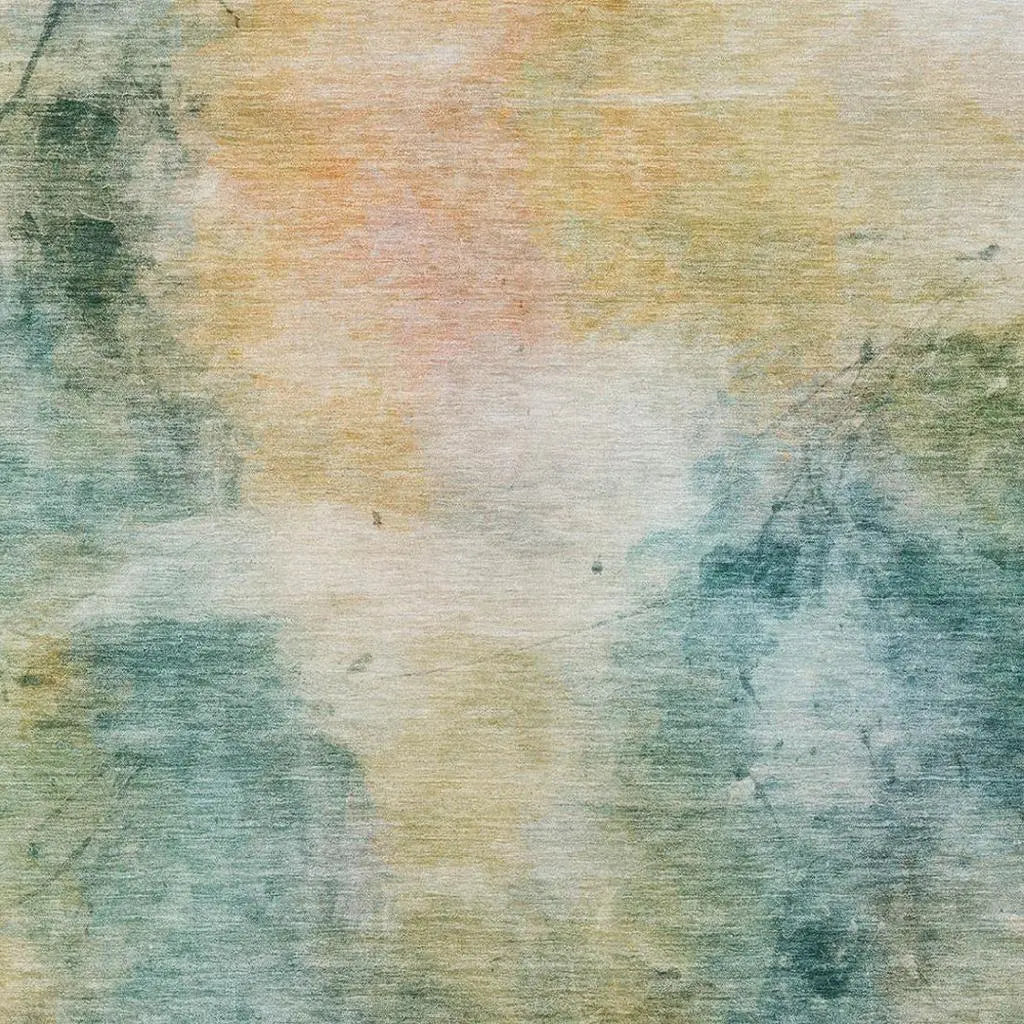 3' X 5' Teal Blue And Peach Abstract Washable Indoor Outdoor Area Rug Homeroots Outdoor