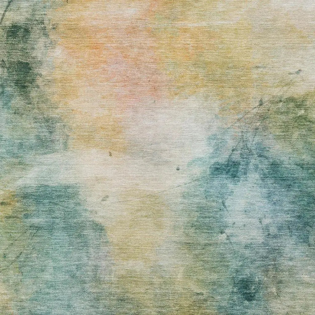 3' X 5' Teal Blue And Peach Abstract Washable Indoor Outdoor Area Rug Homeroots Outdoor