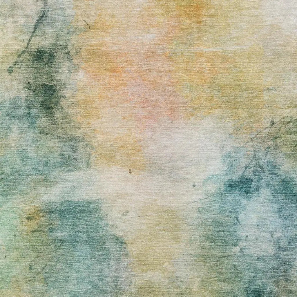 3' X 5' Teal Blue And Peach Abstract Washable Indoor Outdoor Area Rug Homeroots Outdoor
