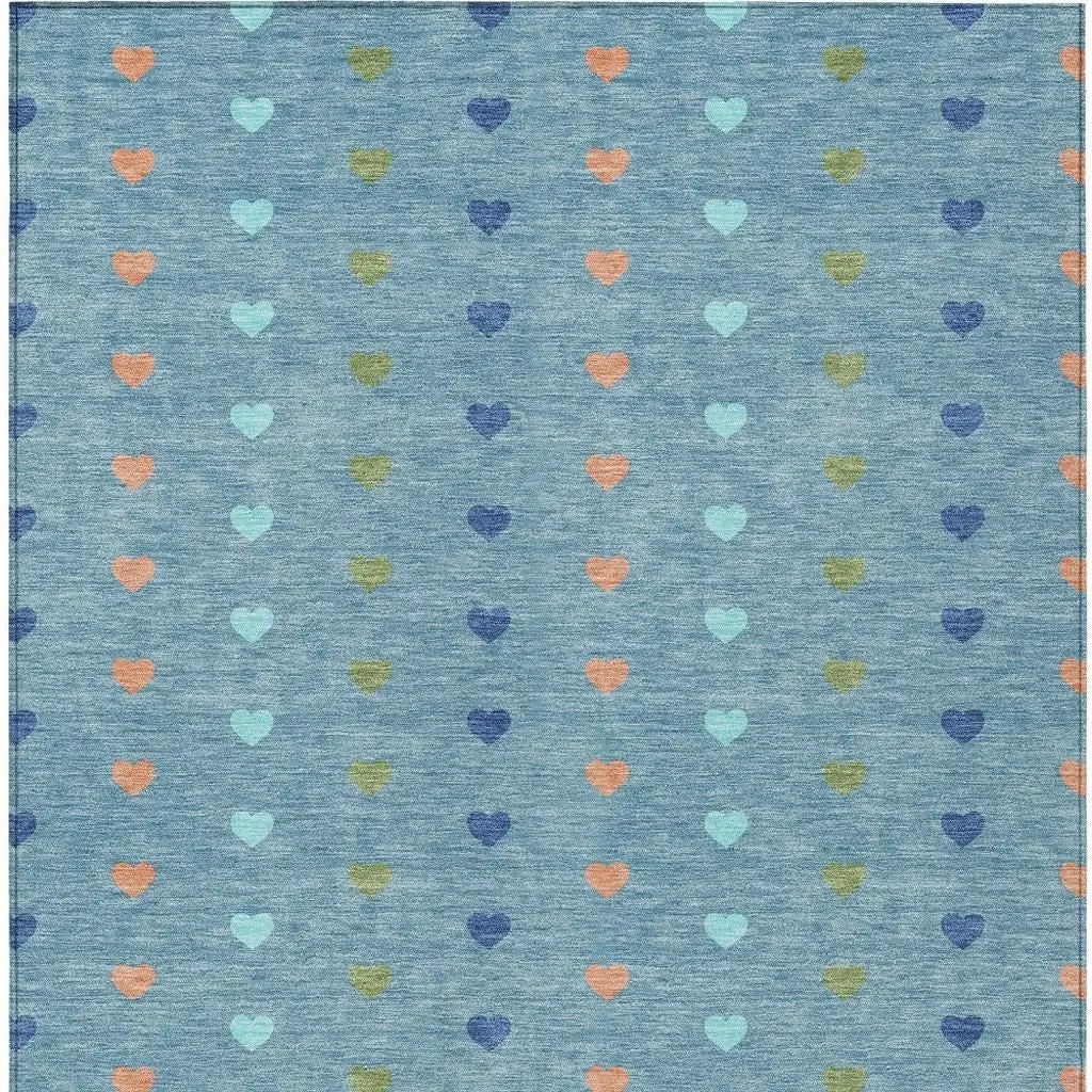 3' X 5' Teal Blue And Peach Geometric Washable Indoor Outdoor Area Rug Homeroots Outdoor