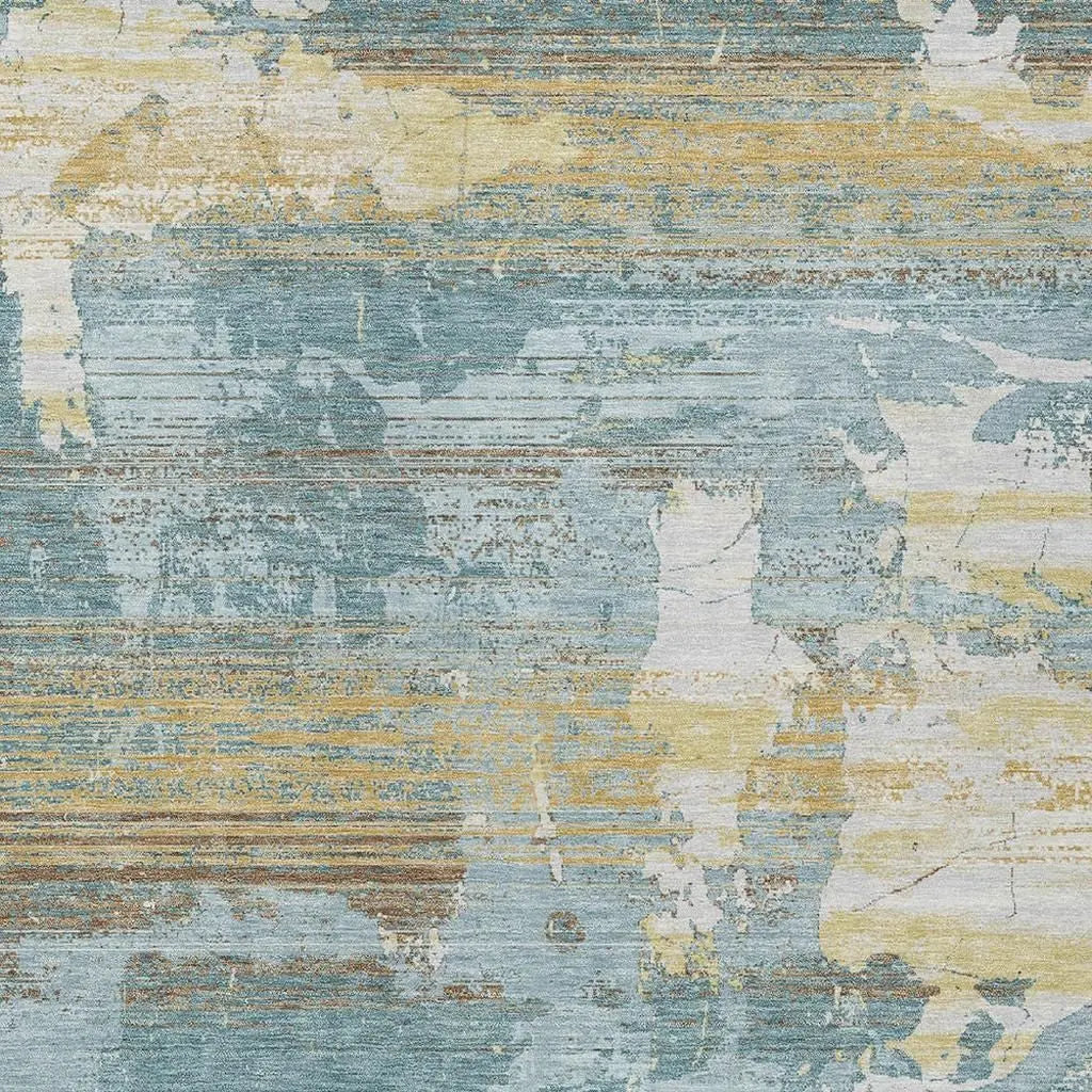 3' X 5' Teal Blue And Pewter Abstract Washable Indoor Outdoor Area Rug Homeroots Outdoor