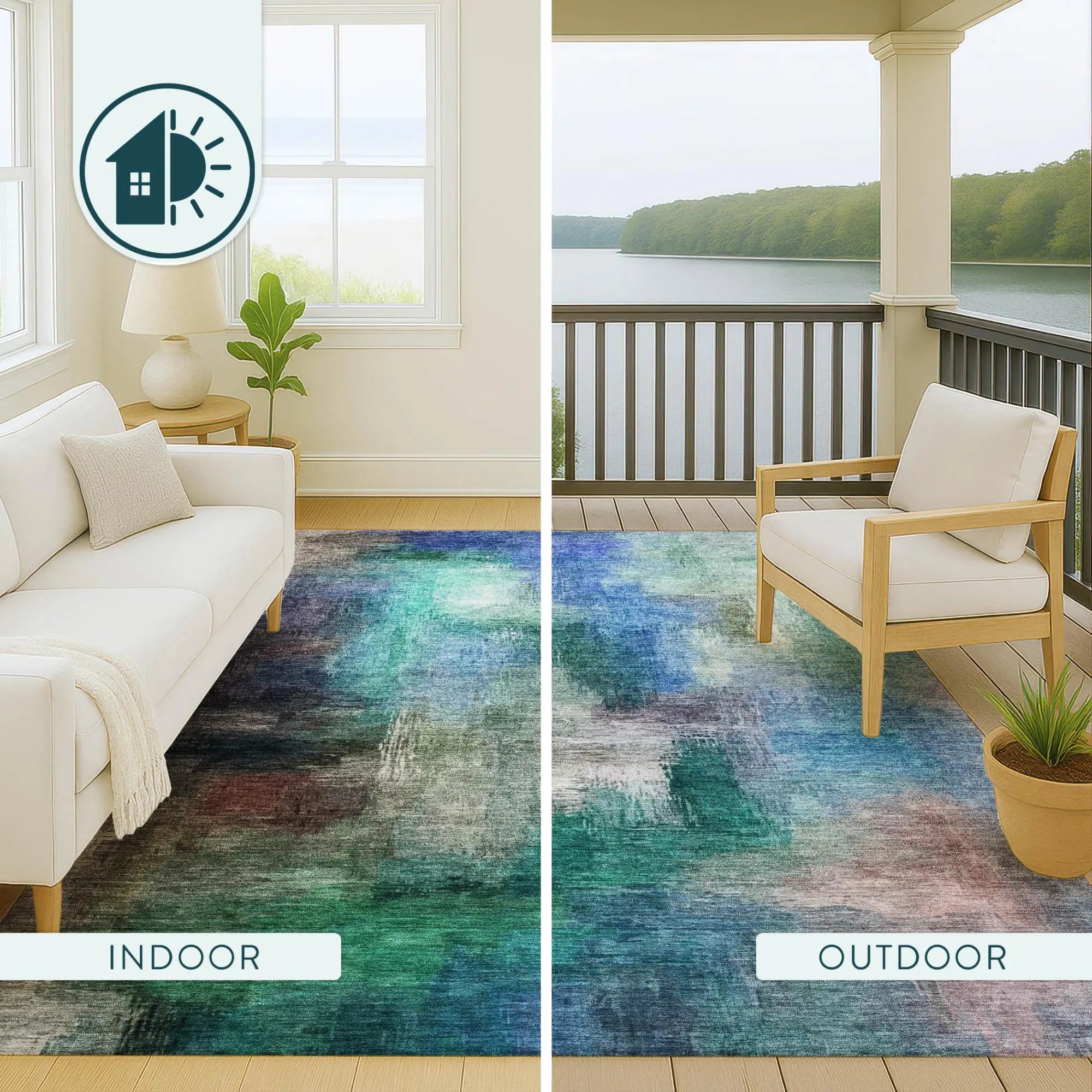 3' X 5' Teal Blue And Pewter Abstract Washable Indoor Outdoor Area Rug Homeroots Outdoor