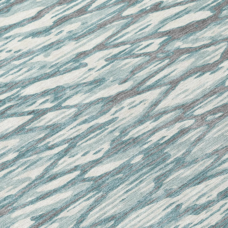 3' X 5' Teal Blue And Pewter Abstract Washable Indoor Outdoor Area Rug Homeroots Outdoor
