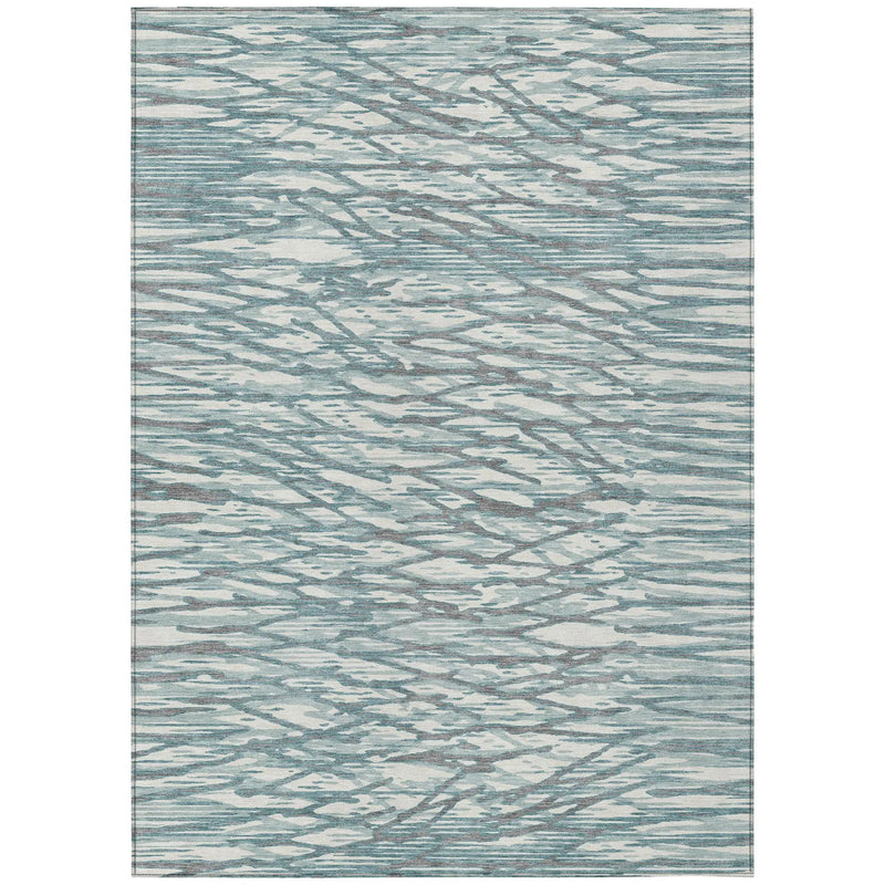3' X 5' Teal Blue And Pewter Abstract Washable Indoor Outdoor Area Rug Homeroots Outdoor