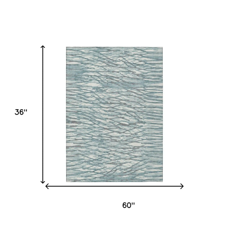 3' X 5' Teal Blue And Pewter Abstract Washable Indoor Outdoor Area Rug Homeroots Outdoor
