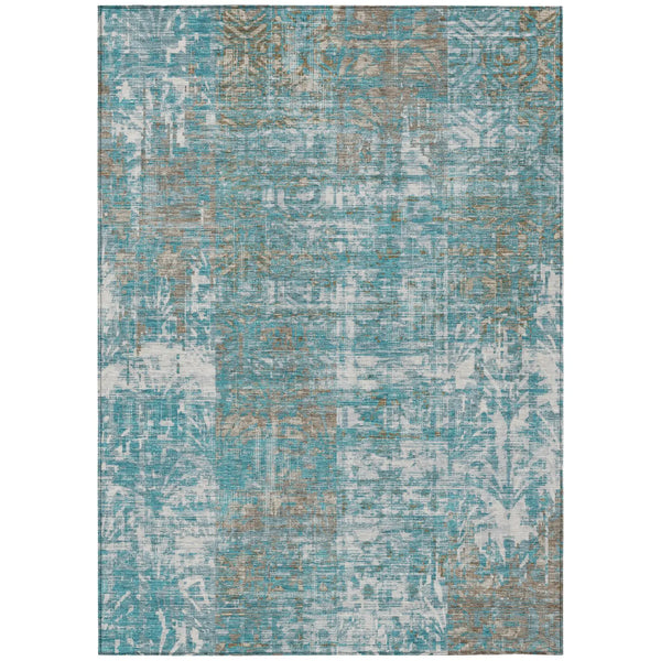 3' X 5' Teal Blue And Pewter Abstract Washable Indoor Outdoor Area Rug Homeroots Outdoor